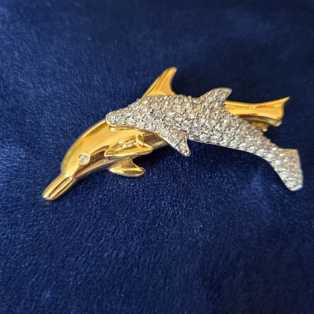 Swarovski - The Dolphins Brooch: Gold, Rhodium & Austrian Crystals